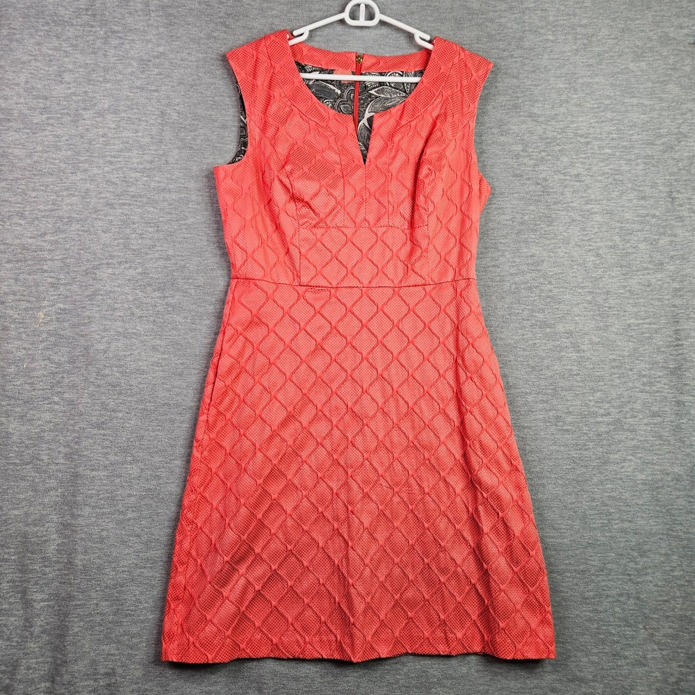 Donna Ricco Coral Pink Textured Jacquard V-Neck Sheath Dress Size 8 8041810M